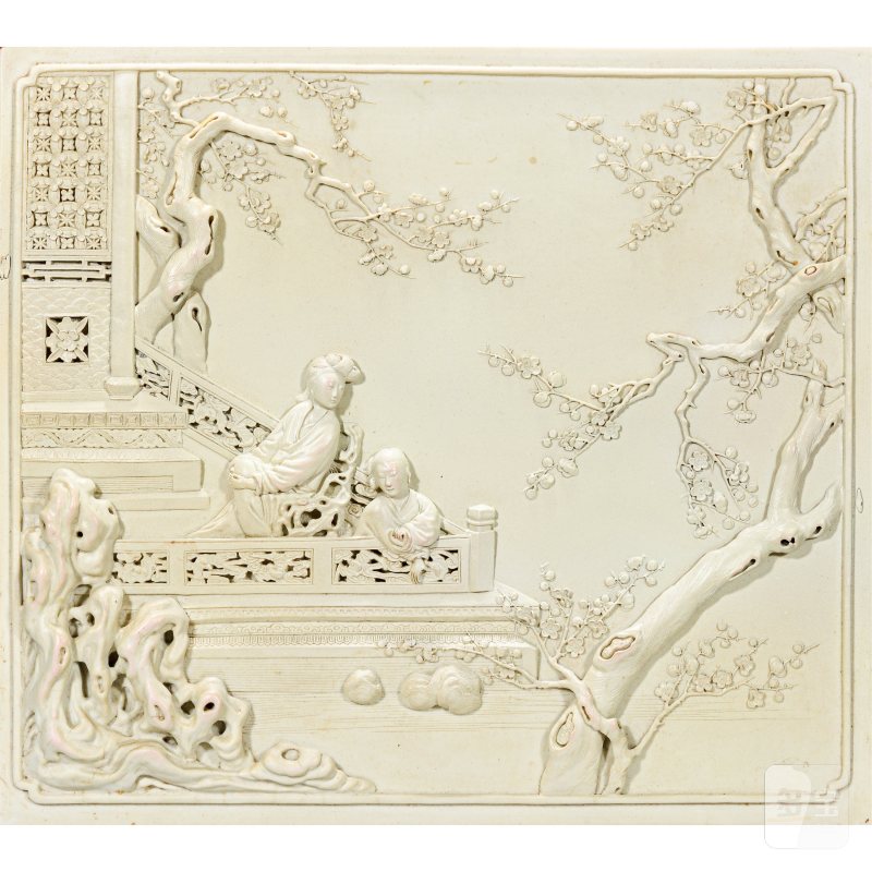 清道光 （传）陈国治江东二美雕瓷瓷板